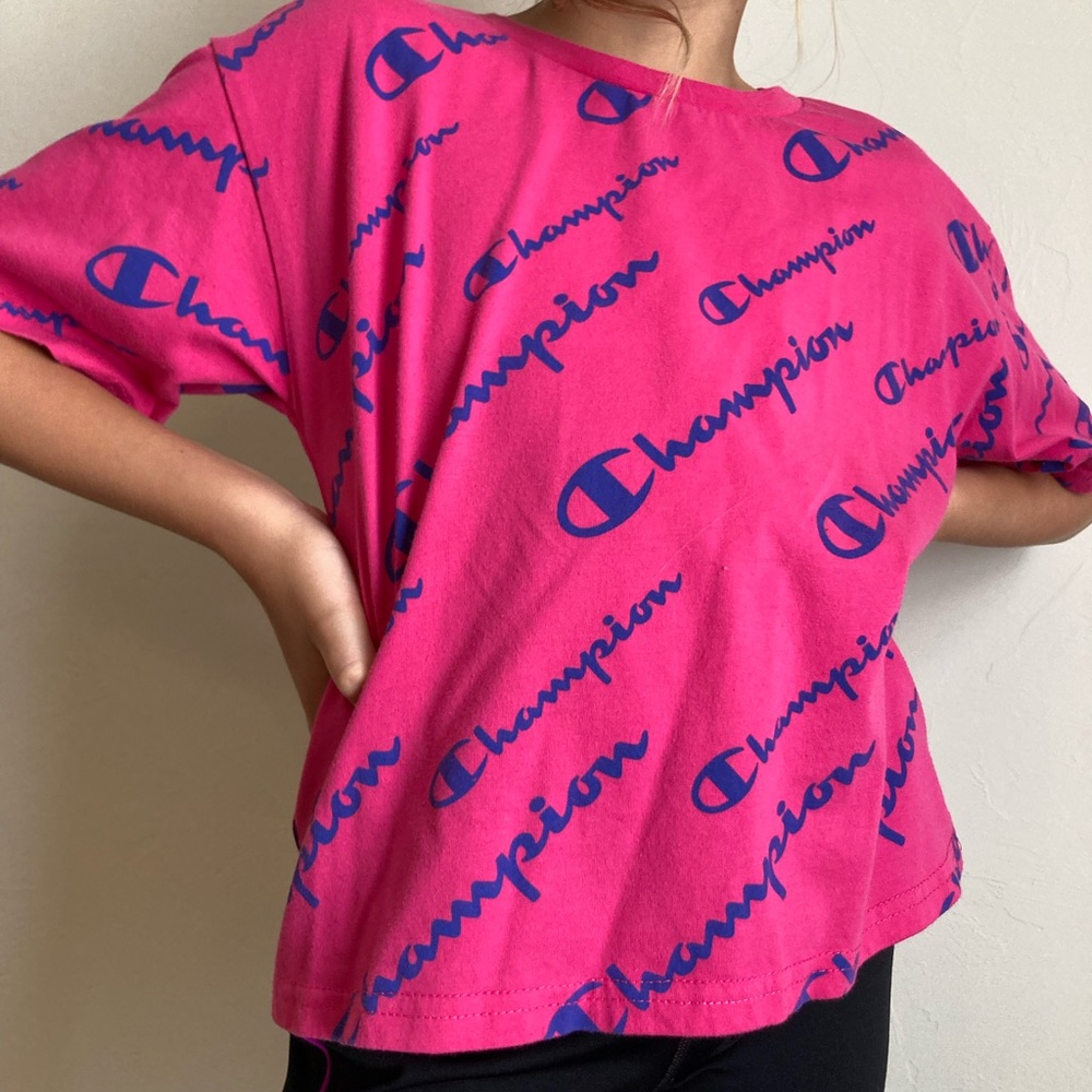 2 pink & white Champion t-shirts